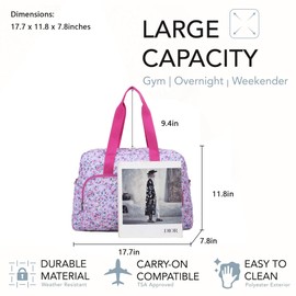 Malirona Foldable Gym Travel Duffel Bag Tote for Spirit Airlines Carry on Bag Carry-on Bag for Travel, Gym, Work, Weekender Overnight for Women and Girls (Light Purple)