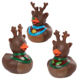 Baker Ross AX448 Reindeer Rubber Ducks - Pack of 6, Novelty Toy for Children, Ideal Stocking or Party Bag Filler for Kids