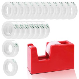 Keadic 21 Piece Office Tape Dispenser Set Includes 0.5 x 1 Inch, Transparent Magic Tape Refill Rolls and Heat Tape Dispenser Holder, Invisible for Desk, School, Home