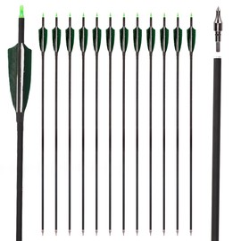 LWANO 30" Carbon Arrows-Archery Target Practice Hunting Arrows with 4" Turkey Feather Spine 500 for Recurve & Long Bow(Pack of 12)