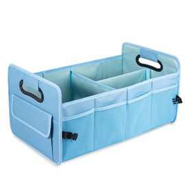 JiatuA Car Trunk Organizer, Car Organizers and Storage Collapsible Multi Compartment Container Box, Adjustable Car Accessories for SUV Sedan Truck, Standard Size, Light Blue