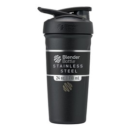 BlenderBottle Strada Shaker Cup Botella de agua aislada de acero inoxidable con batidor de alambre, 24 onzas, color negro                             