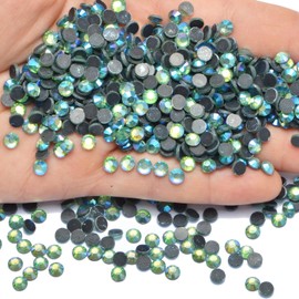 1000 Pieces Hot Fix Glass Flatback Rhinestones HotFix Round Crystal Gems (Green AB, SS20)