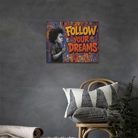 Graffiti Wall Art Banksy Street Pop Pictures Wall Decor Motivational Dreams Quotes Canvas Prints Inspirational Painting Framed Modern Artwork for Bathroom Bedroom Living Room Office 16"x12"
