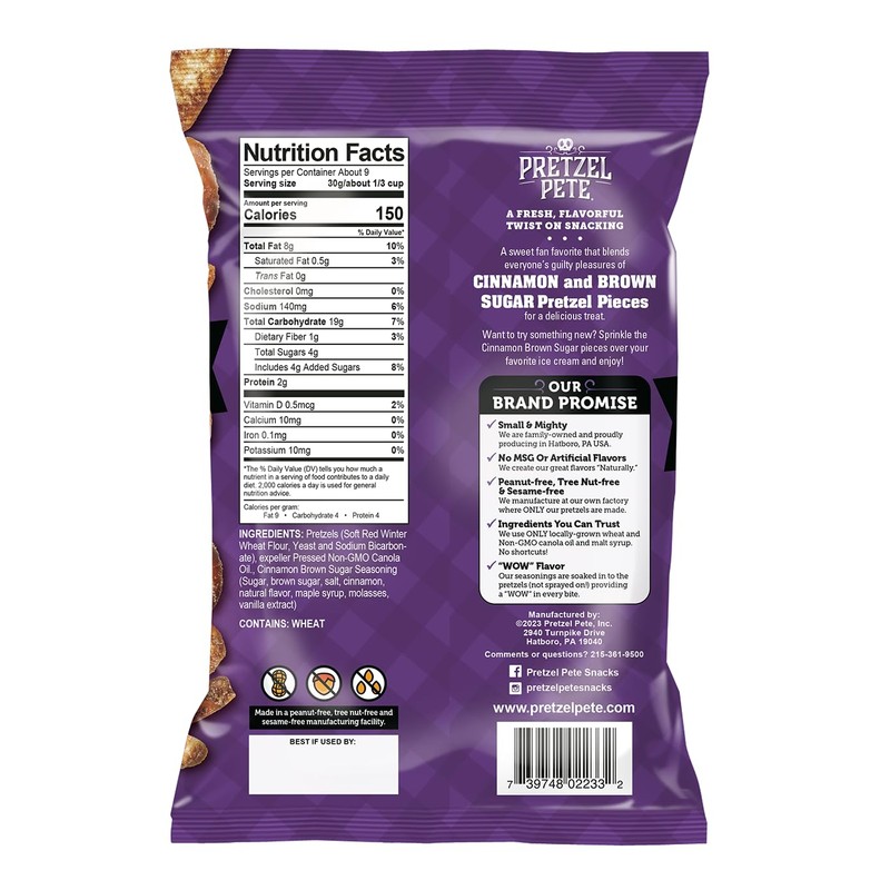 Pretzel Pete Cinnamon Brown Sugar Seasoned Pretzel Pieces, Non-GMO Ingredients,