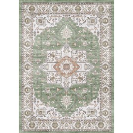 RUUGME Living Room Rugs 5x7 - Washable Area Rug Stain Resistant Carpet Vintage Indoor Ultra-Thin Rugs for Bedroom Kitchen entryway with Non Slip Backing Home Decor Small Mat 5x7 Sage