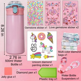 Decorate Your Own Unicorn Water Bottle for Girls, Crafts for Girls Ages 6-8 8-12 with Unicorn Gem Diamond Painting, Arts and Crafts for Kids 5 6 7 8 9 10 11 12 Year Old Birthday Christmas Gift