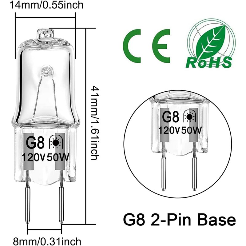 JCD G8 Halogen Light Bulb 50W 120V T4 Bi-Pin Base
