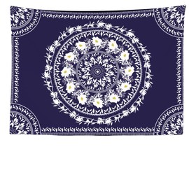 Ulticool - Mandala Flowers White Leaves Nature - Tapestry - 200 x 150 cm - Large Tapestry - Poster Decoration - Hippie Accessories Bohemian - Decoration - Cloth - Blue
