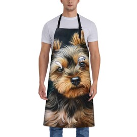 Yorkshire Terrier Apron for Women Men 28x33in, Kitchen Chef Aprons with 2 Pockets, Polyester, Yorkie Dog Apron for Cooking BBQ Baking Gardening Chef, Gifts for Mom Wife Dad