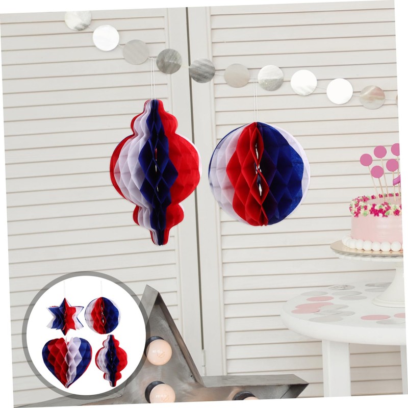 iplusmile 4pcs Independence Day Honeycomb Ornaments Patriotic Decorations for July