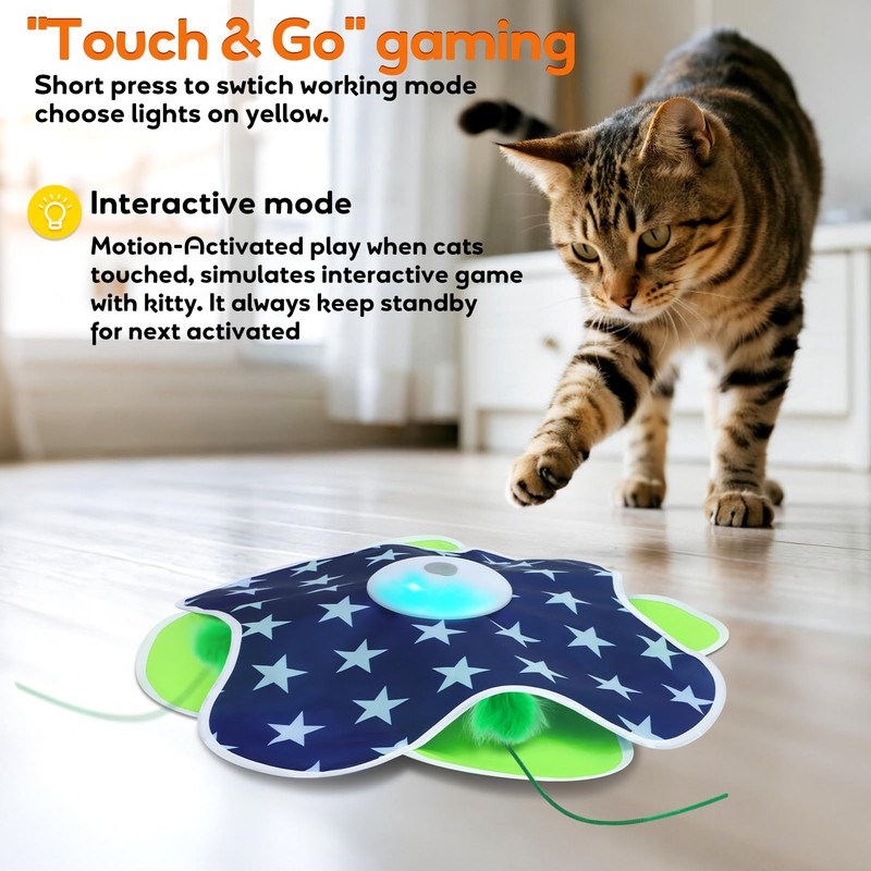 Oxawo Interactive Cat Toys Auto Moving Feather Concealed in Mat,Motion