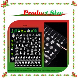 SIUSIO 15 Sheets Snowflake Nail Art Stickers Christmas Nail Decals 3D Self-Adhesive Nail Designs White Snowman Winter Theme Nail Supplies Elk Santa Claus DIY Nail Stickers for Women Girls Decorations