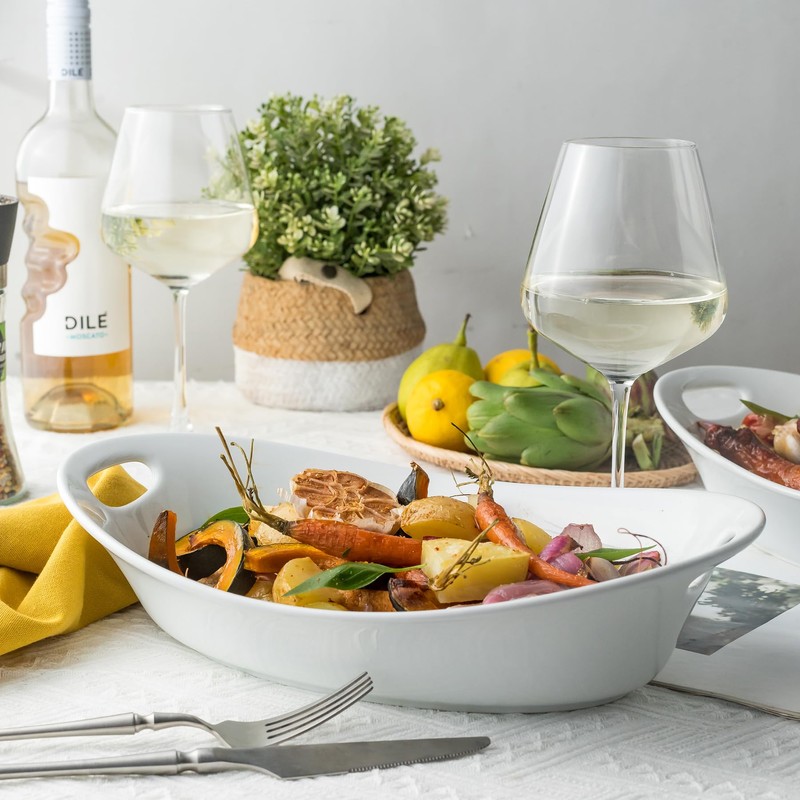 YHOSSEUN Large Serving Bowl with Handles, 1.5 Quarts Oval Serving