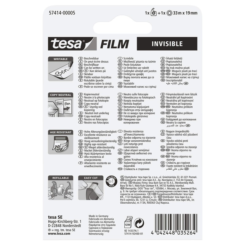 tesa Tesafilm INVISIBLE TAPE 33M x 19 MM + HAND