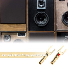 OTOTEC 8Pcs U Fork Y Spade Speaker Connectors 4mm Copper Gold Plated Banana Plug Screw Lock Red & Black For Wire Adapter Signal Transmission