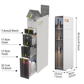 1PC 4/5layers Slim Bathroom Storage Cabinet 6.69inch Narrow Bathroom Floor Cabinet With Wheels Toilet Paper Holder,  Suitable for Bathrooms, Kitchens, and Living Rooms - Color: 5-Tiers