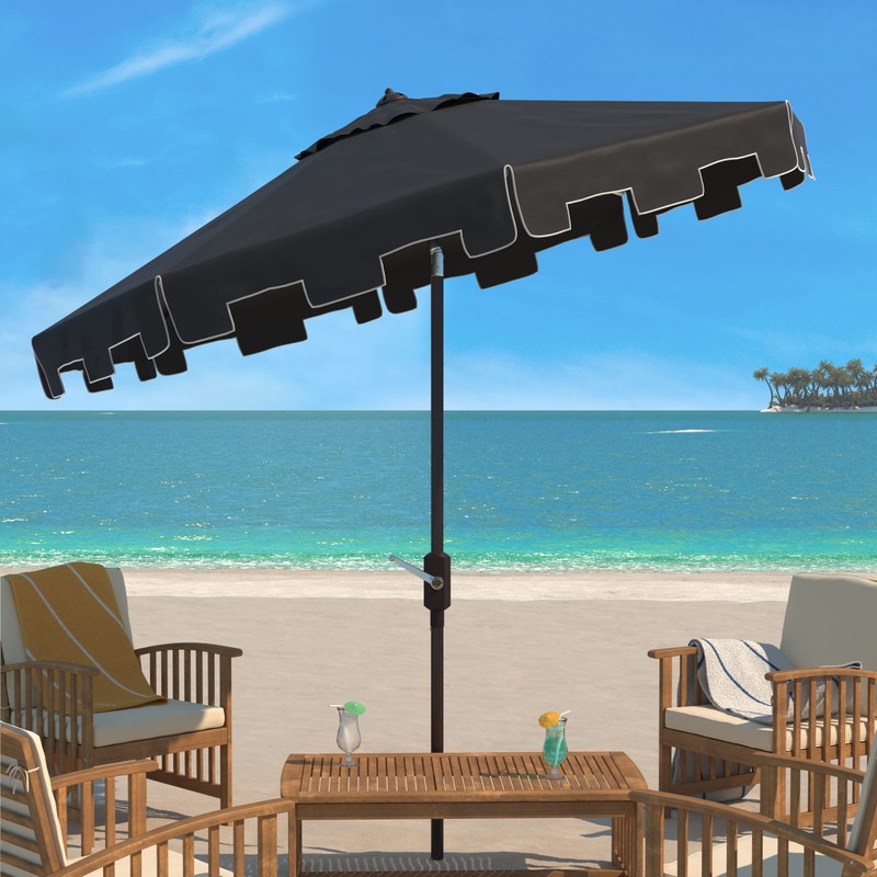 SAFAVIEH 11ft Outdoor Patio Umbrella, Round, Zimmerman Collection, Black, Crank,