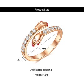 QKEPCY 925 Sterling Silver Hug Ring Adjustable Pair Hug Ring Crystal Ring Romantic Love Hugging Hands Ring Silver Give Me A Hug Hand Open Ring, Sterling Silver