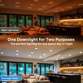 LVWIT 6 Pack 4 Inch LED Recessed Lighting with Night Light, 12W 5CCT Ultra-Thin Dimmable Can Lights with Junction Box, High Brightness Canless Wafer Downlight for Kitchen Hallway Dining Room