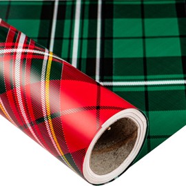 LeZakaa Reversible Christmas Wrapping Paper - Jumbo Roll - Green & Red Plaid - 24 inches x 100 Feet (200 sq.ft.)