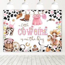 Mocsicka Cowgirl Baby Shower Backdrop A Little Cowgirl is on The Way Background Girl Western Baby Shower Party Decoration Photo Booth Props (Pink, 5x3ft)