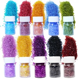 10Box -1LB Crushed Glass for Crafts Glitter Resin Art, Small Broken Glass Pieces, Transparent Chips DIY Vase Filler Decoration 1-3mm (Transparent)