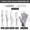8PCS Fish Scaler Remover, Stainless Steel Fish Scaler with Gloves,