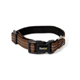 lionto Padded Dog Collar Nylon Reflective Waterproof Adjustable Size XS Brown
