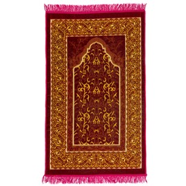 homeart Muslim Prayer Rug, Soft Plush Thin Islamic Prayer Mat, Janamaz, Sajada, Praying Carpet, Islamic Gift for Men & Women, Ramadan Eid Hajj Gift, Jeddah Pattern, Bordeaux