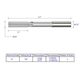 Focmkeas Chucking Reamer 5/8", H7 HSS Cobalt M35 Lathe Machine Reamer Metric, 6 Straig...