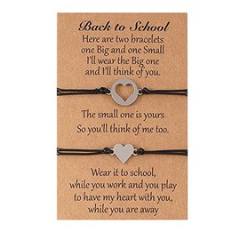 Back to School Mother Daughter Gift Bracelets Set - Matching Heart Bracelet for Mom and Daughter - Mommy and Me Mothers Day Birthday Gifts for Mama