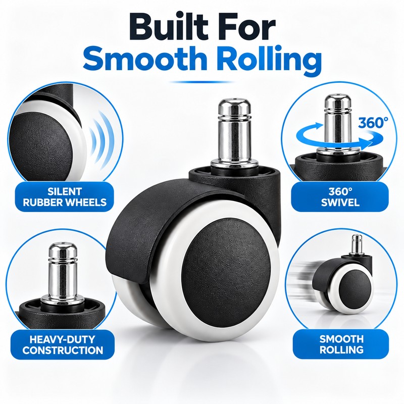 2 Inch Silent Rubber Furniture Casters – Set of 5