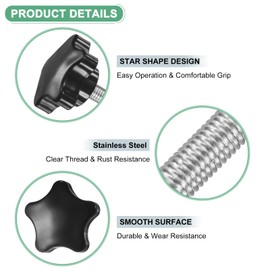 M METERXITY 4-Pack Star Clamping Knobs, M8x20mm Male Thread Hand Tightening Screw for Machinery/Electronic/Furniture/Umbrella Base, Machine Handle Replacement [Stainless Steel, Black]