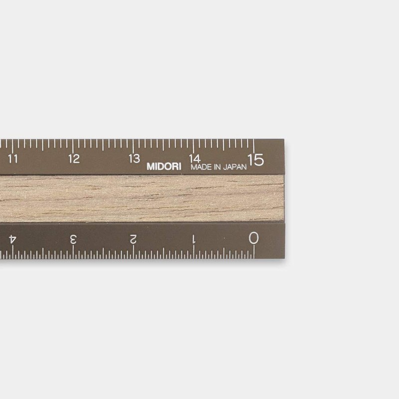 Midori 42280006 Aluminum Wood Ruler 5.9 inches (15 cm), Brown