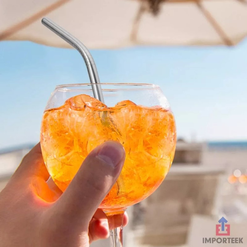 Importeek 2 Popotes Acero Metalico Reusable + Cepillo Limpiador Eco