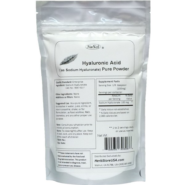 NuSci Pure Hyaluronic Acid HA Sodium Hyaluronate Powder (50 Grams