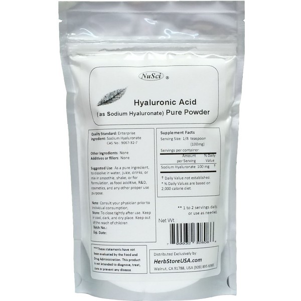 NuSci Pure Hyaluronic Acid HA Sodium Hyaluronate Powder (50 Grams (1.75 oz))