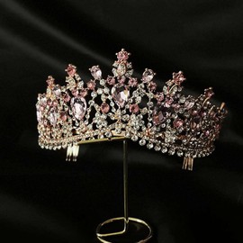 Corona de bienvenida para niñas de 16 años, color rosa, joyería barroca para quinceañera, bola de graduación, accesorio para el pelo, color rosa