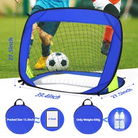 YUUKILAX Pop Up Soccer Goal, 3.3x2.2ft Portable Soccer Goals for Outdoor Indoor, Foldable Backyard Soccer Goal, Mini Soccer Net with Carry Bag, Blue