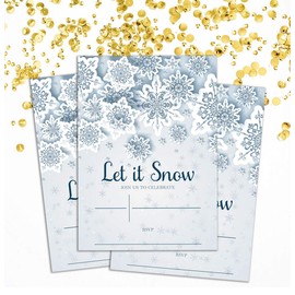 Darling Souvenir Blue Christmas Invitation Card Printable Elegant Fill or Write In Blank Party Invites 28 Pcs