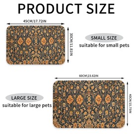 Turkish Carpet Design Dog Food Mat Absorbent Bowl Mats No Stains Quick Dry Waterproof Pet Cat Placemats for Food and Water, 30x45cm
