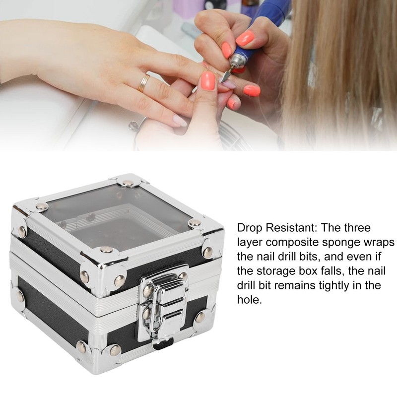 Nail Drill Bits Storage Box 25 Holes Transparent Clamshell Lock