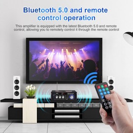 Amplifier Home Audio,BT-298A Bluetooth Amplifier 2.0CH Stereo Receivers RMS 40W+40W Integrated FM Radio,Karaoke,HiFi Sound Amp Bluetooth 5.0 AUX MIC SD USB Input Receiver Stereo for Home,Car,Party