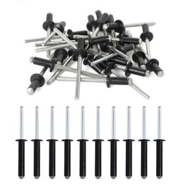 Pack of 50 Aluminium Blind Rivets with Large Flange, Blind Rivets Se, Pop Rivets with Open End, Aluminium Blind Rivets, for Construction, Automotive and Furniture Assembly (Black, 4.8 mm x 20 mm)