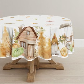 Horaldaily Fall Tablecloth 70x70 Inch Round, Thanksgiving Autumn Harvest Cabin Gnomes Bike Table Cover for Party Picnic Dinner Decor