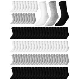 Didaey 120 Pairs Solid Color Sock Bulk Cotton Crew Sock for Men Women Athletic Casual Bundle Sock for Homeless Adult Sock (Black, White, Gray)