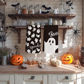 Artoid Mode Black Ghost Spooky Boo - Juego de 2 toallas de cocina para barra de Halloween, 12 x 24 pulgadas de secado rápido de microfibra para secado de cocina