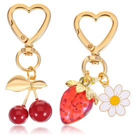 Xindojuz 2 PCS Strawberry Keychain, Cute Flower Cherry Bag Charm Accessories Kawaii Strawberry Purse Charms for handbags Gift for Women Girls Birthday Christmas Mother's Day (Red)