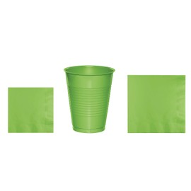 Baxters Party Bundles Bulk, Lime Green, 100 Count 16 Ounce Plastic Cups, 100 Count Beverage Cocktail Paper Napkins, 100 Count Luncheon Paper Napkins, Pack Contains 300 Pieces Made in The USA
